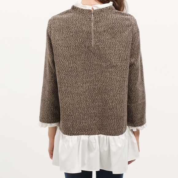 Small brown high neck boho ruffle sweater - Picture 3 of 8